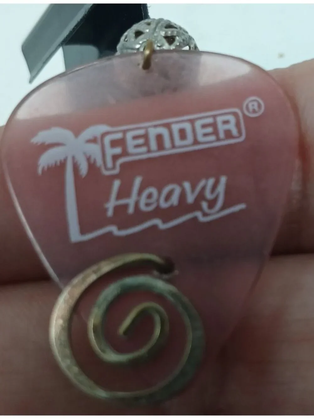 Fender Pink Heavy Guitar Pick Earrings SilverTone Bead Swirl Music Guitar #J1-Dp